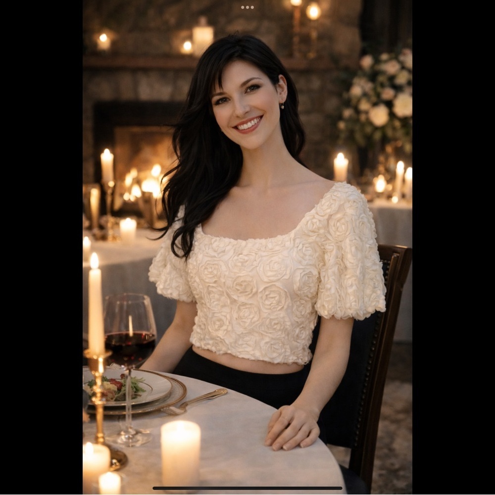 Julia by Love White Rosette Crop Top Puff Sleeve Bridal Event Size S - Picture 5 of 14